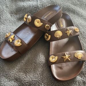 Larroude Brown Sandals with Gold Accents